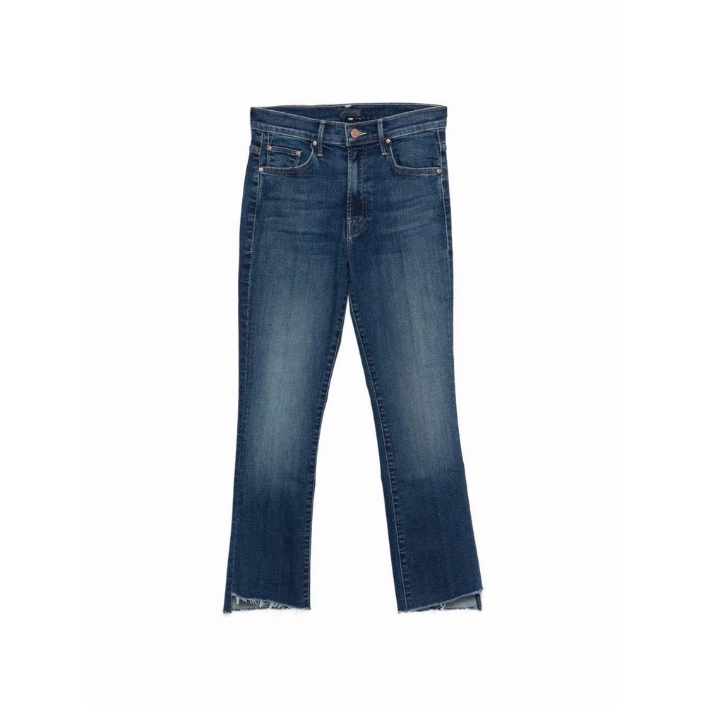 Mother The Hustler Ankle Fray Jeans High Rise Flare Raw Hem Blue Denim Size 26‎